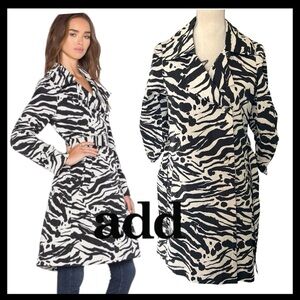 Add (Add Down Italy) Zebra Print Cinch Sleeve Belted Trench Coat (4)